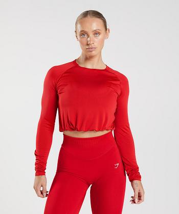 Dámské Long Sleeve Gymshark Sweat Seamless Červené | CZ 3513HAP